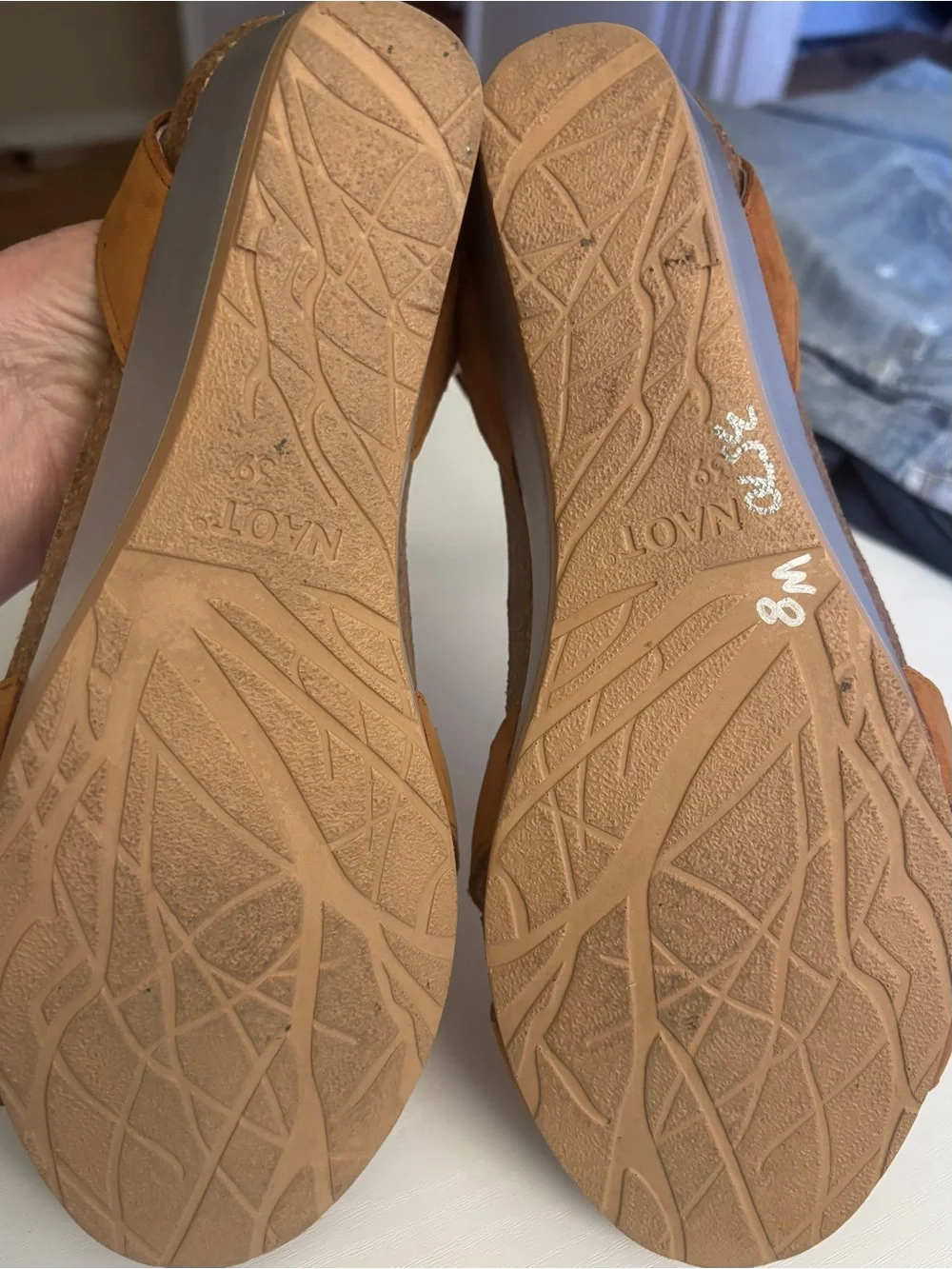 Naot Wand Wedge Sandal Amber Suede Leather Comfort Sandal Size EU 39 US 8